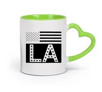 AYUEHBN cerámica Tazas de Cerámica para Café, Leche y Té Bandera estadounidense de Los Ángeles LA （11oz/320ml） Café, té, latte, leche, cacao, zumo y otras bebidas calientes Verde
