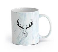 AYUEHBN cerámica Tazas de Cerámica para Café, Leche y Té Cabeza de ciervo Geometría Animal Caza （11oz/320ml） Ideal para el hogar, la oficina, cafeterías, ideas de regalo Azul mármol