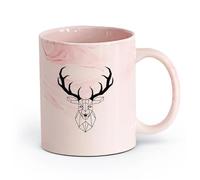 AYUEHBN cerámica Tazas de Cerámica para Café, Leche y Té Cabeza de ciervo Geometría Animal Caza （11oz/320ml） Ideal para el hogar, la oficina, cafeterías, ideas de regalo Rosa mármol