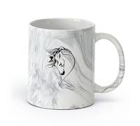 AYUEHBN cerámica Tazas de Cerámica para Café, Leche y Té Chica mascota con cabeza de caballo （11oz/320ml） Para bebidas calientes, latte, capuchino Negro mármol