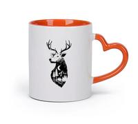 AYUEHBN cerámica Tazas de Cerámica para Café, Leche y Té Ciervo Animal Bosque Noche Luna Dormitorio （11oz/320ml） Regalo único de oficina para mujeres y hombres Naranja