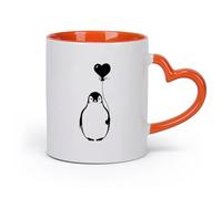 AYUEHBN cerámica Tazas de Cerámica para Café, Leche y Té Dibujo infantil de pingüino ártico con globo （11oz/320ml） Para té, café, infusión caliente Naranja