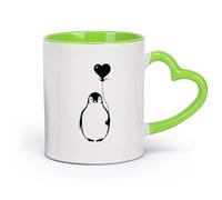 AYUEHBN cerámica Tazas de Cerámica para Café, Leche y Té Dibujo infantil de pingüino ártico con globo （11oz/320ml） Para té, café, infusión caliente Verde