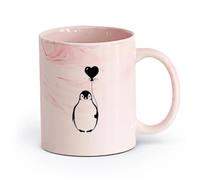 AYUEHBN cerámica Tazas de Cerámica para Café, Leche y Té Dibujo infantil de pingüino ártico con globo （11oz/320ml） Para té, café, infusión caliente Rosa mármol