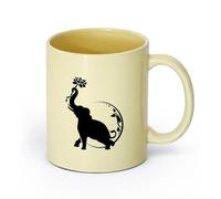 AYUEHBN cerámica Tazas de Cerámica para Café, Leche y Té Elefante indio, flor de loto, luna, budismo （11oz/320ml） Para té, café, infusión caliente Beige