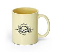 AYUEHBN cerámica Tazas de Cerámica para Café, Leche y Té Esqueleto Cráneo Huesos Flores Rosas Muerte （11oz/320ml） Apto para lavavajillas y microondas Beige