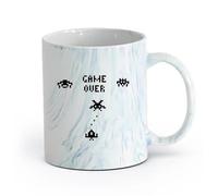 AYUEHBN cerámica Tazas de Cerámica para Café, Leche y Té Game Over Gamer Pixel Videojuegos Retro （11oz/320ml） Tazas de cerámica para el hogar o el trabajo Azul mármol