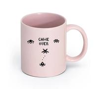 AYUEHBN cerámica Tazas de Cerámica para Café, Leche y Té Game Over Gamer Pixel Videojuegos Retro （11oz/320ml） Tazas de cerámica para el hogar o el trabajo Rosa
