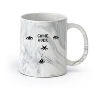 AYUEHBN cerámica Tazas de Cerámica para Café, Leche y Té Game Over Gamer Pixel Videojuegos Retro （11oz/320ml） Tazas de cerámica para el hogar o el trabajo Negro mármol
