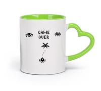 AYUEHBN cerámica Tazas de Cerámica para Café, Leche y Té Game Over Gamer Pixel Videojuegos Retro （11oz/320ml） Tazas de cerámica para el hogar o el trabajo Verde