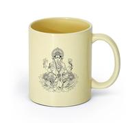 AYUEHBN cerámica Tazas de Cerámica para Café, Leche y Té Ganesha Loto Dios del hinduismo India hindú （11oz/320ml） Para té, chocolate caliente Beige