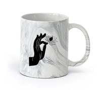 AYUEHBN cerámica Tazas de Cerámica para Café, Leche y Té Mano de Buda con flor de loto del budismo （11oz/320ml） Cappuccino, Latte Macchiato, té, espresso Negro mármol