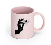 AYUEHBN cerámica Tazas de Cerámica para Café, Leche y Té Mano de Buda con flor de loto del budismo （11oz/320ml） Cappuccino, Latte Macchiato, té, espresso Rosa