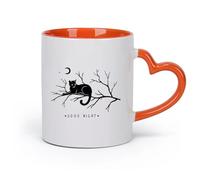 AYUEHBN cerámica Tazas de Cerámica para Café, Leche y Té Palabras Buenas noches Gato en una rama Luna （11oz/320ml） Para cafetería o restaurante Naranja