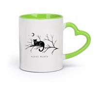 AYUEHBN cerámica Tazas de Cerámica para Café, Leche y Té Palabras Buenas noches Gato en una rama Luna （11oz/320ml） Para cafetería o restaurante Verde