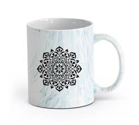 AYUEHBN cerámica Tazas de Cerámica para Café, Leche y Té Patrón de adorno circular Hermoso mandala （11oz/320ml） Regalo único de oficina para mujeres y hombres Azul mármol
