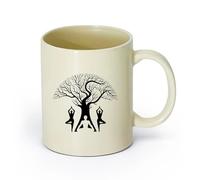 AYUEHBN cerámica Tazas de Cerámica para Café, Leche y Té Postura de yoga Meditación del árbol Budismo （11oz/320ml） Para Té, Café, Leche, Capuchino Amarillo claro