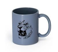 AYUEHBN cerámica Tazas de gres para café y té Cabeza de león abstracta, animal africano, depredador salvaje （11oz/320ml） Apto para microondas Gris azulado