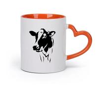 AYUEHBN cerámica Tazas de gres para café y té Cabeza de vaca Animal Granja lechera Leche Pueblo （11oz/320ml） Elegante y duradero: apto para microondas y lavavajillas Naranja
