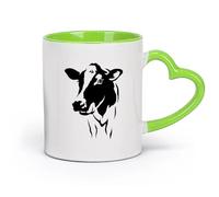 AYUEHBN cerámica Tazas de gres para café y té Cabeza de vaca Animal Granja lechera Leche Pueblo （11oz/320ml） Elegante y duradero: apto para microondas y lavavajillas Verde