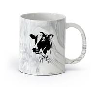 AYUEHBN cerámica Tazas de gres para café y té Cabeza de vaca Animal Granja lechera Leche Pueblo （11oz/320ml） Elegante y duradero: apto para microondas y lavavajillas Negro mármol