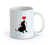 AYUEHBN cerámica Tazas de gres para café y té Cachorro Perro Mascota Amor Corazones Tienda de Mascotas Animal （11oz/320ml） Apto para microondas Azul mármol