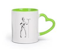 AYUEHBN cerámica Tazas de gres para café y té Chica Limpiando Limpiador Pin Up Mujer Trapeando （11oz/320ml） Oficina, hogar, cafetería, apto para lavavajillas y microondas Verde