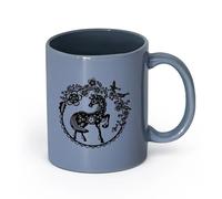 AYUEHBN cerámica Tazas de gres para café y té Cuento de hadas Pequeño poni Pájaros del paraíso Flores Bayas （11oz/320ml） Bonito Gris azulado