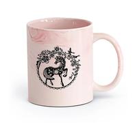 AYUEHBN cerámica Tazas de gres para café y té Cuento de hadas Pequeño poni Pájaros del paraíso Flores Bayas （11oz/320ml） Bonito Rosa mármol