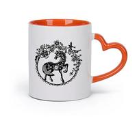 AYUEHBN cerámica Tazas de gres para café y té Cuento de hadas Pequeño poni Pájaros del paraíso Flores Bayas （11oz/320ml） Bonito Naranja