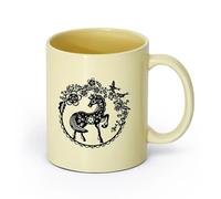 AYUEHBN cerámica Tazas de gres para café y té Cuento de hadas Pequeño poni Pájaros del paraíso Flores Bayas （11oz/320ml） Bonito Beige