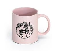 AYUEHBN cerámica Tazas de gres para café y té Cuento de hadas Pequeño poni Pájaros del paraíso Flores Bayas （11oz/320ml） Bonito Rosa