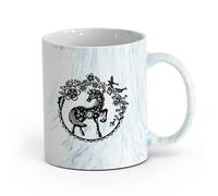 AYUEHBN cerámica Tazas de gres para café y té Cuento de hadas Pequeño poni Pájaros del paraíso Flores Bayas （11oz/320ml） Bonito Azul mármol