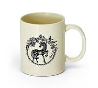 AYUEHBN cerámica Tazas de gres para café y té Cuento de hadas Pequeño poni Pájaros del paraíso Flores Bayas （11oz/320ml） Bonito Amarillo claro