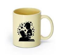 AYUEHBN cerámica Tazas de gres para café y té Niño leyendo un libro Biblioteca infantil para niños （11oz/320ml） Taza de cerámica para capuchino, té, leche Beige