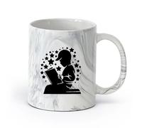 AYUEHBN cerámica Tazas de gres para café y té Niño leyendo un libro Biblioteca infantil para niños （11oz/320ml） Taza de cerámica para capuchino, té, leche Negro mármol