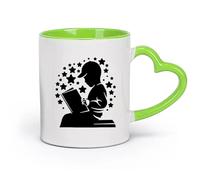 AYUEHBN cerámica Tazas de gres para café y té Niño leyendo un libro Biblioteca infantil para niños （11oz/320ml） Taza de cerámica para capuchino, té, leche Verde
