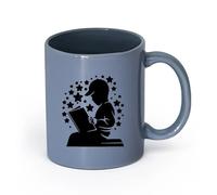 AYUEHBN cerámica Tazas de gres para café y té Niño leyendo un libro Biblioteca infantil para niños （11oz/320ml） Taza de cerámica para capuchino, té, leche Gris azulado