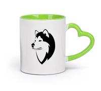 AYUEHBN cerámica Tazas de gres para café y té Perro Husky Amigo Animal Cabeza Tienda de Mascotas Casa （11oz/320ml） Bebidas calientes, espresso Verde