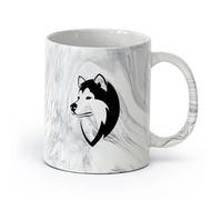 AYUEHBN cerámica Tazas de gres para café y té Perro Husky Amigo Animal Cabeza Tienda de Mascotas Casa （11oz/320ml） Bebidas calientes, espresso Negro mármol
