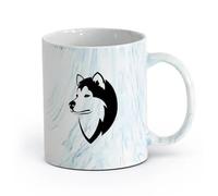 AYUEHBN cerámica Tazas de gres para café y té Perro Husky Amigo Animal Cabeza Tienda de Mascotas Casa （11oz/320ml） Bebidas calientes, espresso Azul mármol
