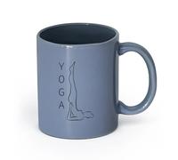 AYUEHBN cerámica Tazas de gres para café y té Postura del centro de yoga Budismo Meditación Mujer （11oz/320ml） Tazas de cerámica para el hogar o el trabajo Gris azulado
