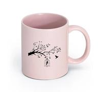 AYUEHBN cerámica Tazas de porcelana Animales y pájaros Pájaro enjaulado Rama de árbol Deja al pájaro libre （11oz/320ml） Para el hogar y la oficina Rosa