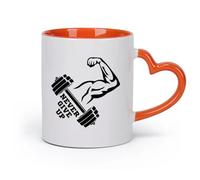 AYUEHBN cerámica Tazas de porcelana Nunca te rindas Gimnasio en casa Fitness Center Culturismo Deporte （11oz/320ml） Para té, café, infusión caliente Naranja