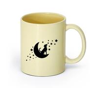 AYUEHBN cerámica Tazas de porcelana Silueta de perro sentado en la luna creciente en la tienda de mascotas （11oz/320ml） Para café, avena, té, fácil de limpiar Beige