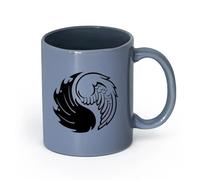 AYUEHBN cerámica Tazas de té, café y chocolate caliente Alas de demonio de ángel blanco Yin Yang （11oz/320ml） Tazas de cerámica para el hogar o el trabajo Gris azulado