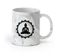 AYUEHBN cerámica Tazas de té, café y chocolate caliente Centro de Yoga Buddha Lotus Budismo Hinduismo （11oz/320ml） Para té, café, infusión caliente Negro mármol