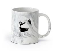 AYUEHBN cerámica Tazas de té, café y chocolate caliente Chica Charco Lluvia Tormenta Viento Paraguas （11oz/320ml） Para Té, Café, Leche, Capuchino Negro mármol