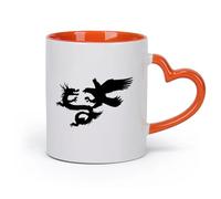 AYUEHBN cerámica Tazas de té, café y chocolate caliente Dragón asiático con pájaro de la mitología china （11oz/320ml） Para leche, té, cola y agua Naranja
