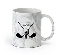 AYUEHBN cerámica Tazas de té, café y chocolate caliente Palos de golf Deporte Putters Bola （11oz/320ml） Para café, sopa, té, leche, latte, chocolate caliente, para mujeres y hombres Negro mármol